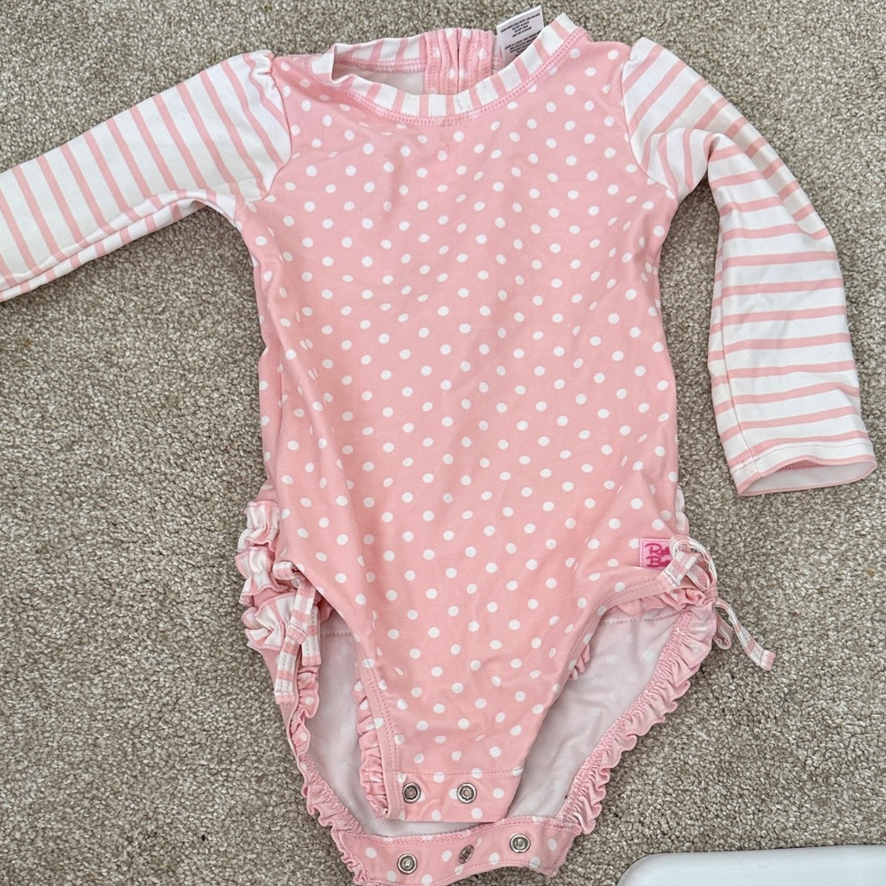 Ruffle Butts Pink and White Polka Dot bathing suit